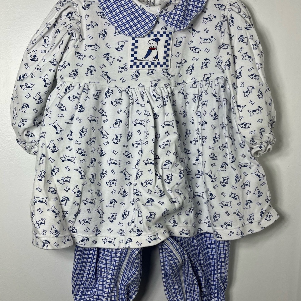 New Potatoes 18M Blue Dog Print Bishop Set Bloomer Pants Outfit Boutique